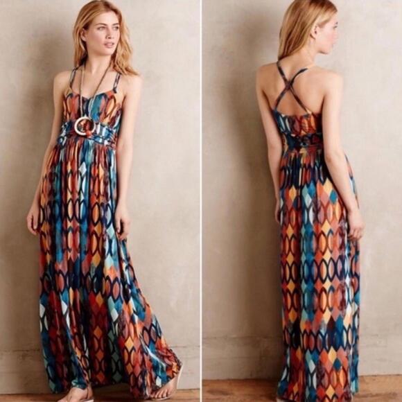 Maeve Dresses & Skirts - Maeve Anthropologie Small Petite Noetzie Maxi Dress Geometric Crisscross Back